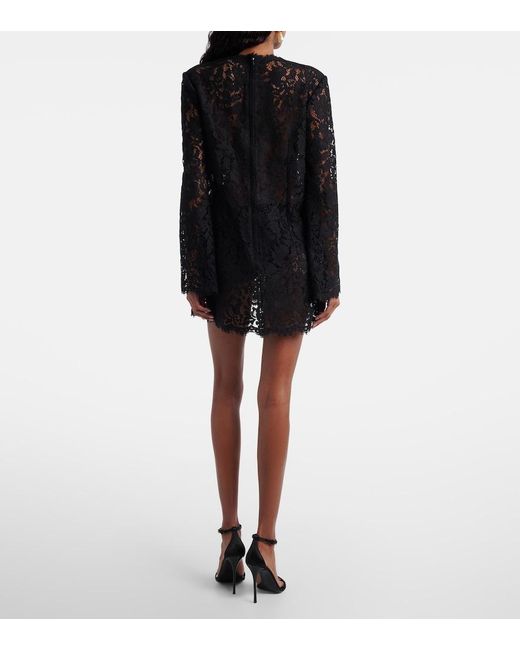 Dolce & Gabbana Black Floral-Applique Lace Minidress