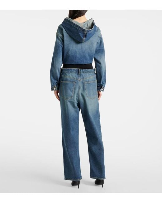 Alaïa Blue High-Rise Straight Jeans Mit Jersey