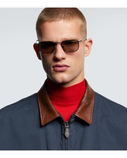 Prada Brown Logo Rectangular Sunglasses for men