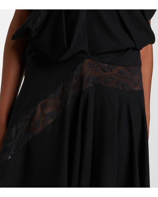 Junya Watanabe Black Asymmetric Lace-Trimmed Midi Dress