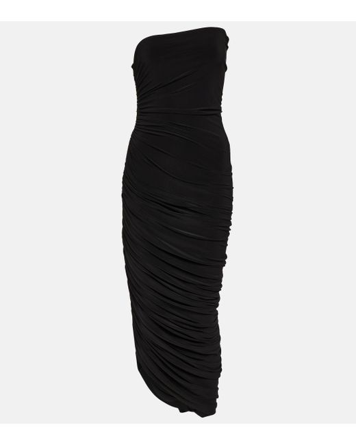 Norma Kamali Black Diana Strapless Jersey Midi Dress