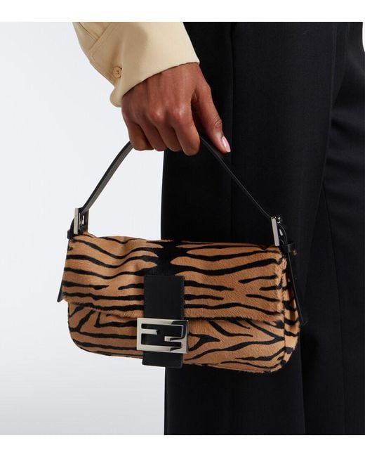 Fendi Metallic Baguette 26424 Calf Hair Shoulder Bag