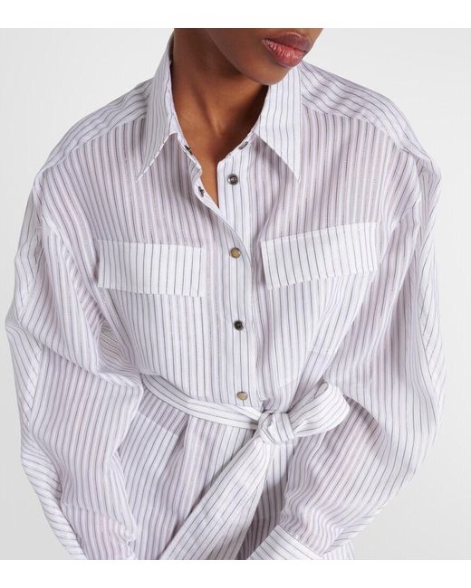 Brunello Cucinelli White Striped Shirt Dress