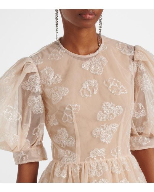 Simone Rocha Natural Embroidered Midi Dress