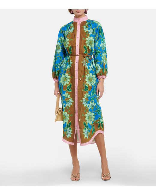 ALÉMAIS Alemais Winnie Floral Linen Shirt Dress in Blue | Lyst