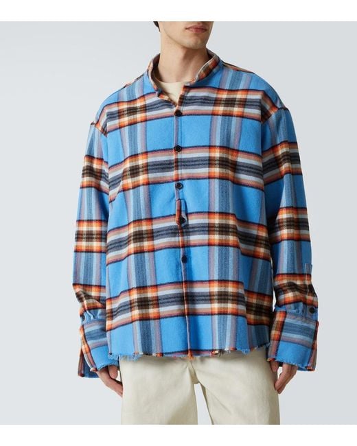 Greg Lauren Blue Plaid Cotton Shirt for men