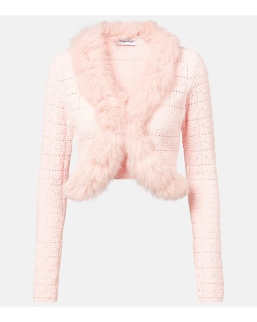 Self-Portrait Pink Cropped Open-Knit Cardigan