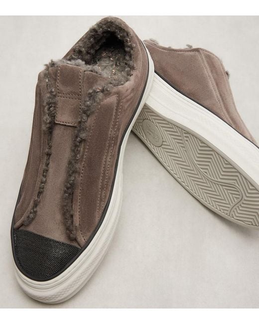 Brunello Cucinelli Brown Monili Suede Slip-On Shoes