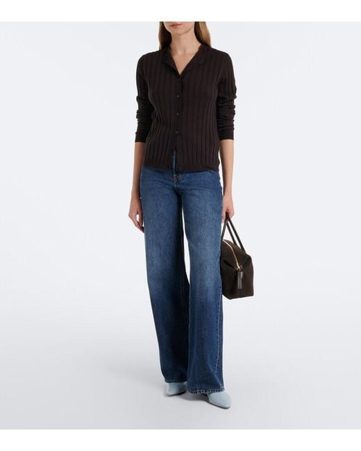 Jardin Des Orangers Black Ribbed-Knit Virgin Wool Cardigan