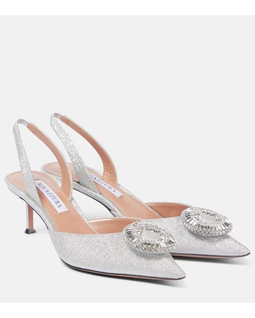 Aquazzura Metallic Crystal Hoop 50 Glitter Slingback Pumps