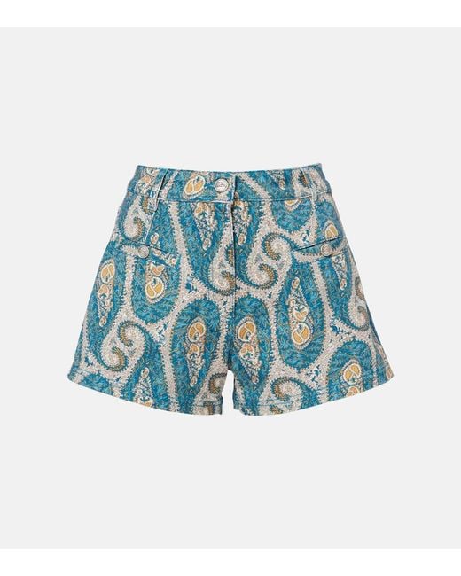Etro Blue Paisley Denim Shorts