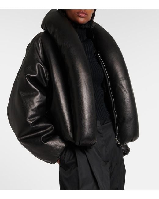 Alaïa Black Leather Bomber Jacket