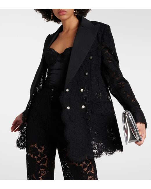 Dolce & Gabbana Black Floral Double-breasted Lace Blazer