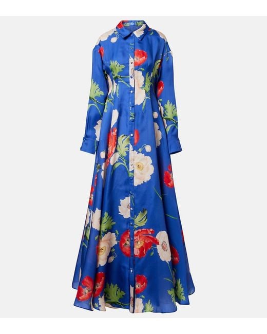 Robe Longue Josephine En Soie A Fleurs LEO LIN en coloris Blue