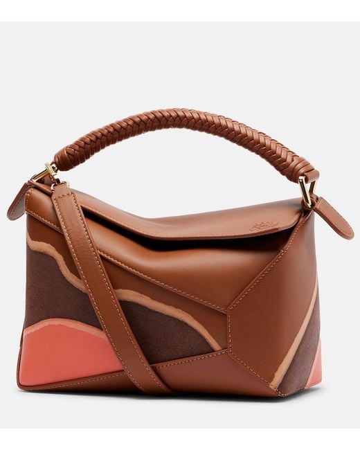 Loewe Brown Puzzle Edge Small Leather Tote Bag