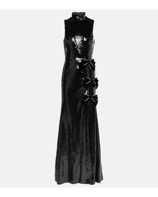Rebecca Vallance Black X Nicky Hilton Lena Bow-Detail Sequined Gown