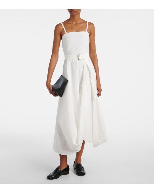 Brunello Cucinelli White Cotton-Blend Midi Dress