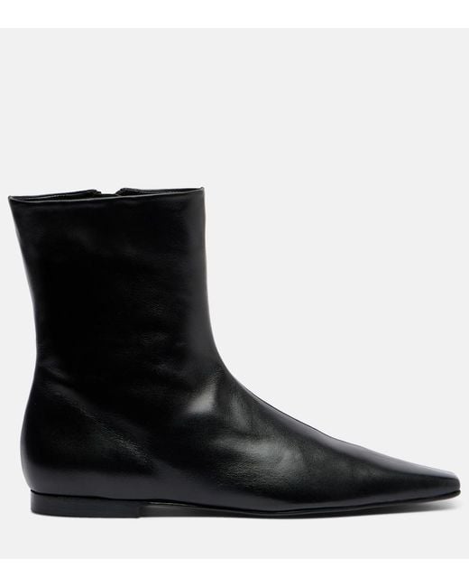 Totême Black Leather Ankle Boots