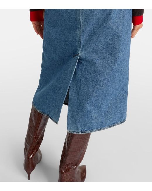 Plan C Blue Peplum Denim Midi Skirt