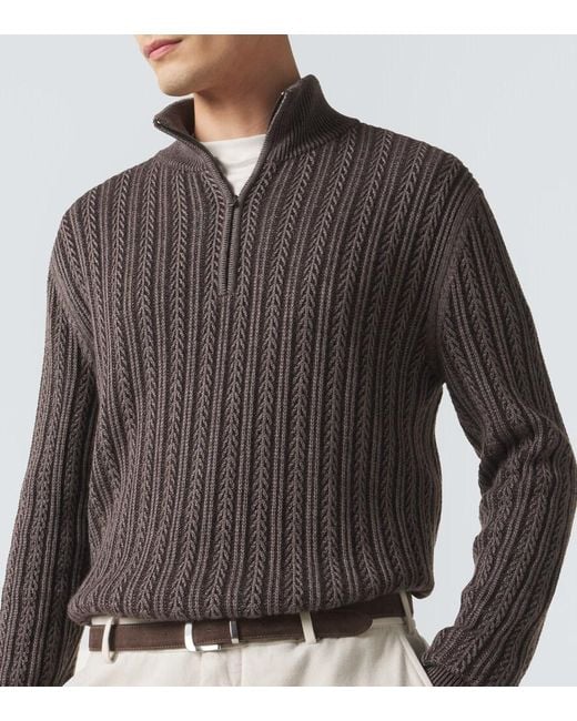 Agnona Gray Cashmere, Wool, And Silk Half-Zip Sweater for men