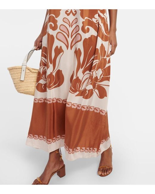Adriana Degreas Brown Printed Strapless Silk Maxi Dress