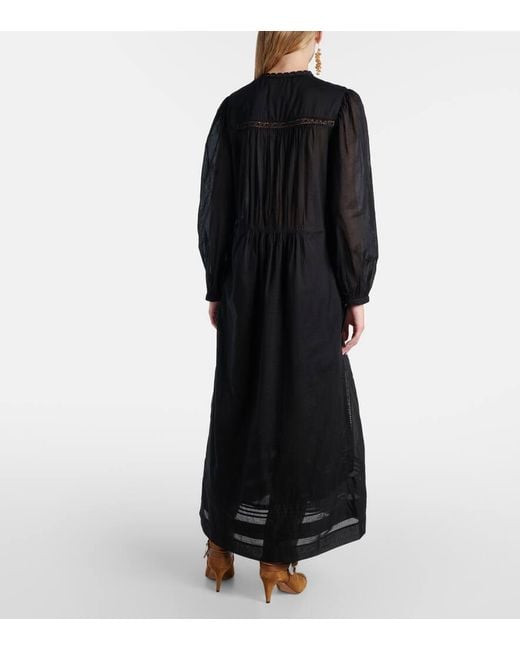 Isabel Marant Black Gisela Lace-Trimmed Cotton Maxi Dress