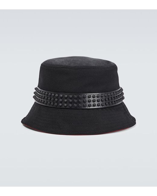 Christian Louboutin Black Bobino Spikes Canvas Bucket Hat for men