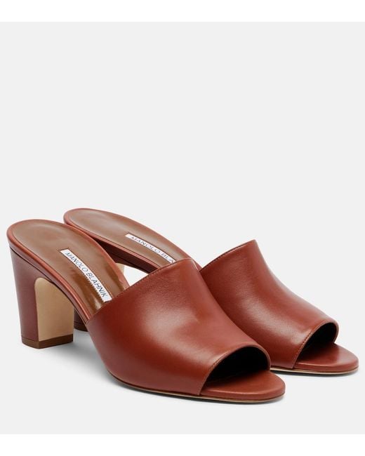 Manolo Blahnik Brown Rapalla Leather Mules