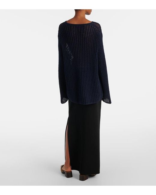 Khaite Blue Elowen Open-Knit Cotton-Blend Sweater