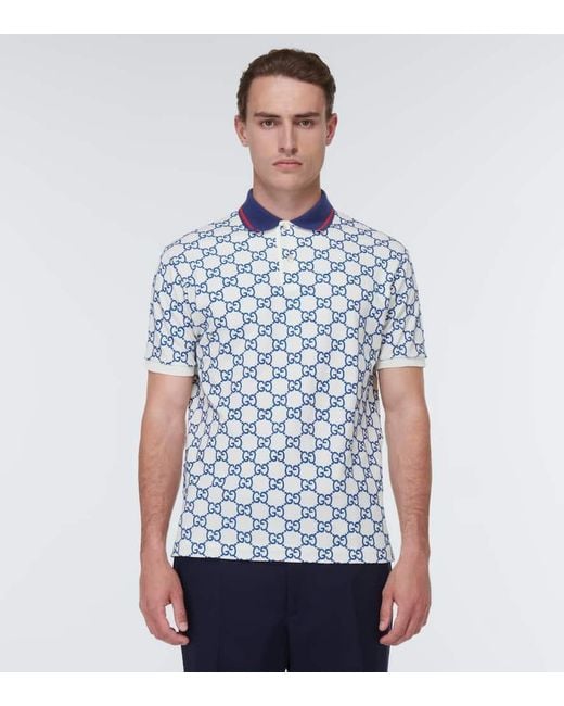 Gucci Poloshirt Aus Stretch-Baumwolle Mit GG Motiv in Blue für Herren
