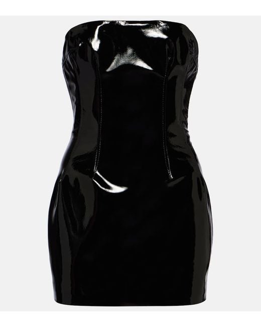 LAQUAN SMITH Black Strapless Patent Leather Minidress