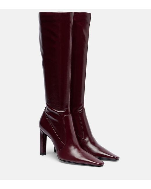 Saint Laurent Red Francoise 95 Leather Knee-High Boots