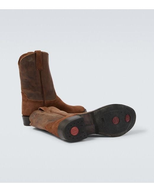 RRL Brown Suede And Leather Cowboy Boots for men