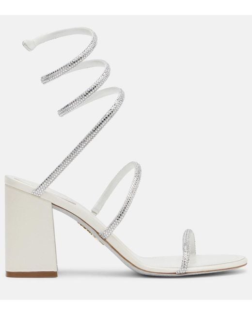 Rene Caovilla White 80 Embellished Satin Sandals
