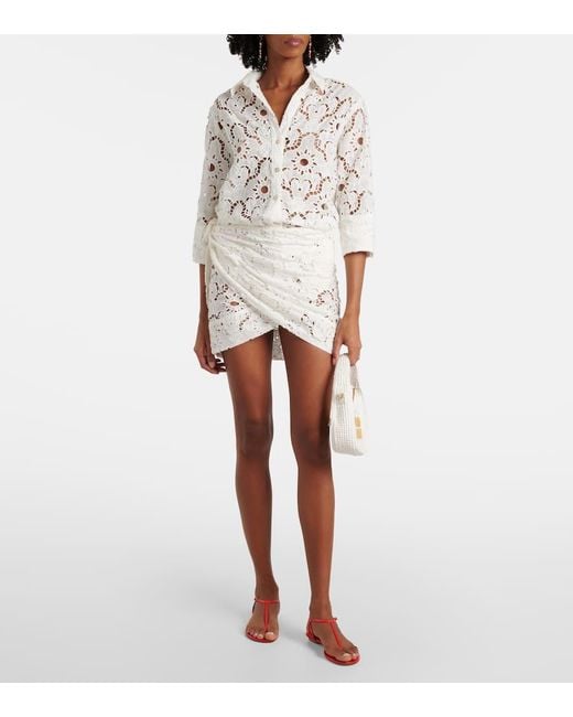 Farm Rio White Sun Broderie Anglaise Cotton Shirt