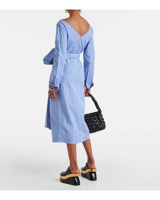 Dries Van Noten Blue Striped Cotton Poplin Midi Dress