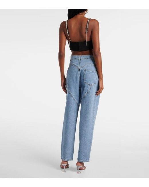 Top Raccourci Heart A Cristaux Area en coloris Black