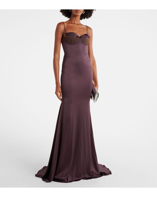 Alex Perry Purple Satin Bustier Maxi Gown