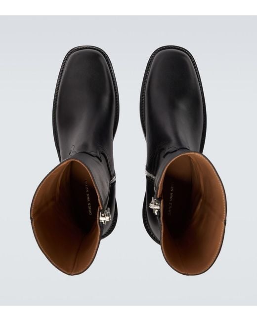 Dries Van Noten Black Leather Ankle Boots for men