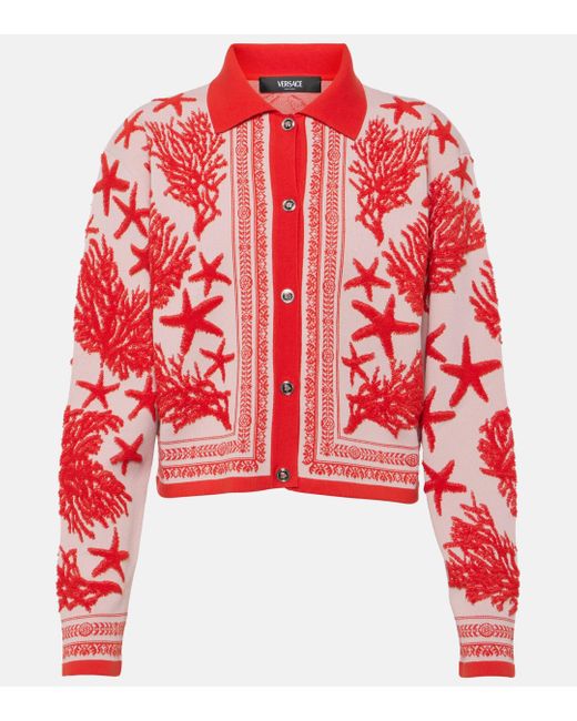 Versace Red Barocco Sea Jacquard Cardigan