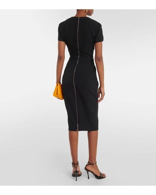 Victoria Beckham Black Fitted T-shirt Crepe Midi Dress