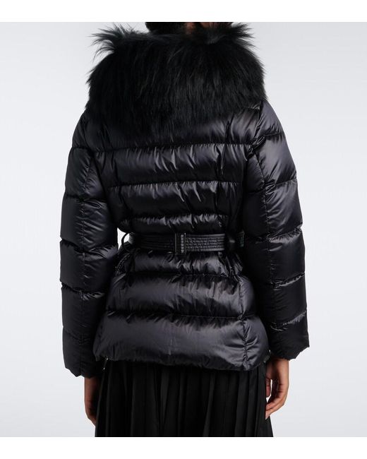 Moncler Black Cupidones Shearling-Trimmed Down Jacket