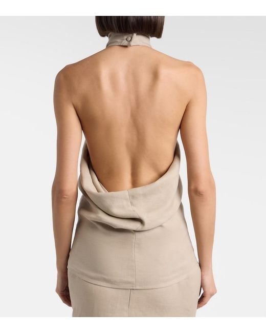 Magda Butrym Natural Draped Halterneck Linen Top