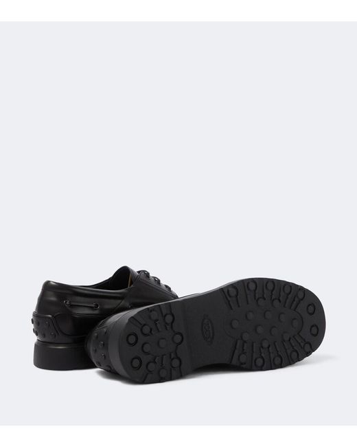 Tod's Black Leather Boat Shoes for men
