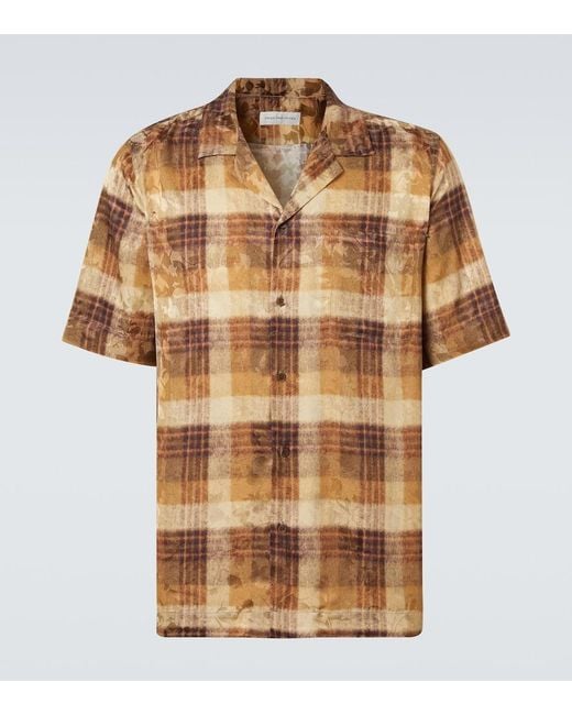Dries Van Noten Brown Checked Jacquard Bowling Shirt for men