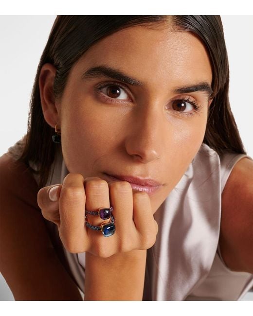 Pomellato Blue Nudo 18Kt Rose And Ring With Topaz