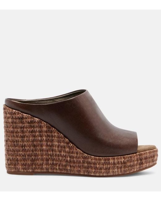 Brunello Cucinelli Brown Leather Espadrille Wedges