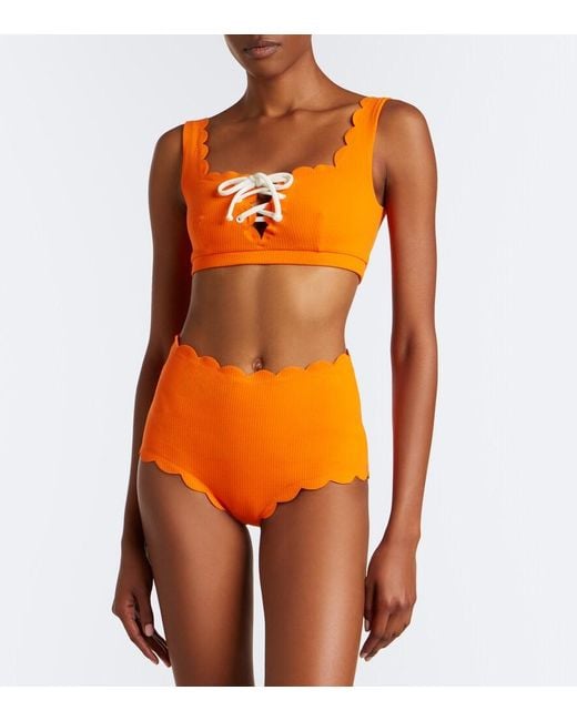 Marysia Swim Orange Palm Springs Scalloped Bikini Top