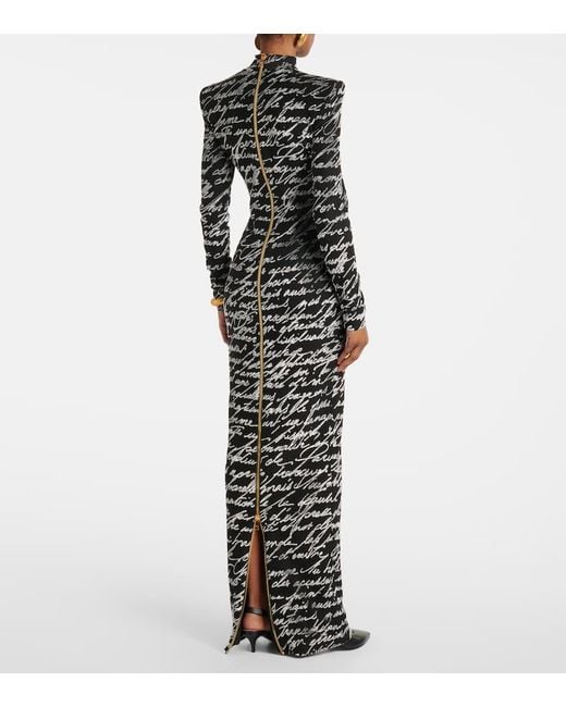 Balmain Black Ls Bodycon Love Letter Long Dress