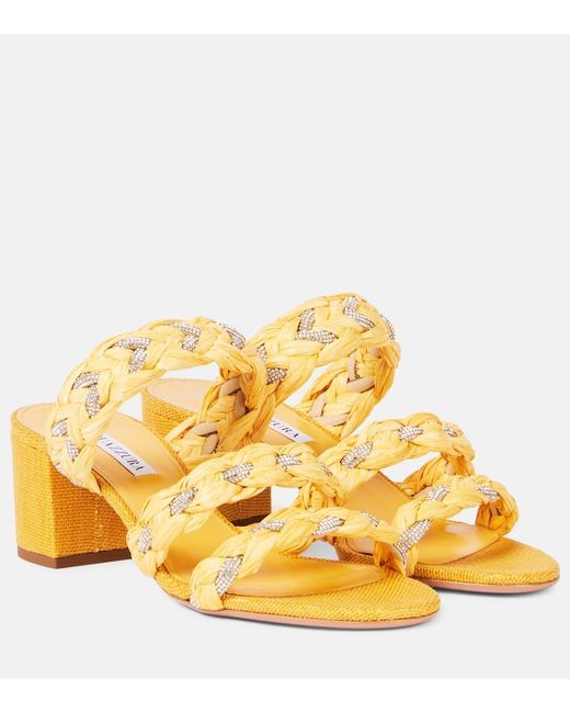 Aquazzura Yellow Costiera 50 Embellished Raffia Sandals